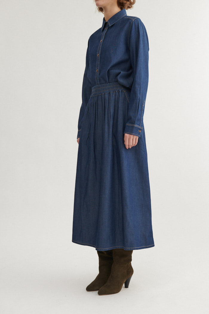Basic Apparel Bine Long Skirt Nederdele 103 Mid Blue